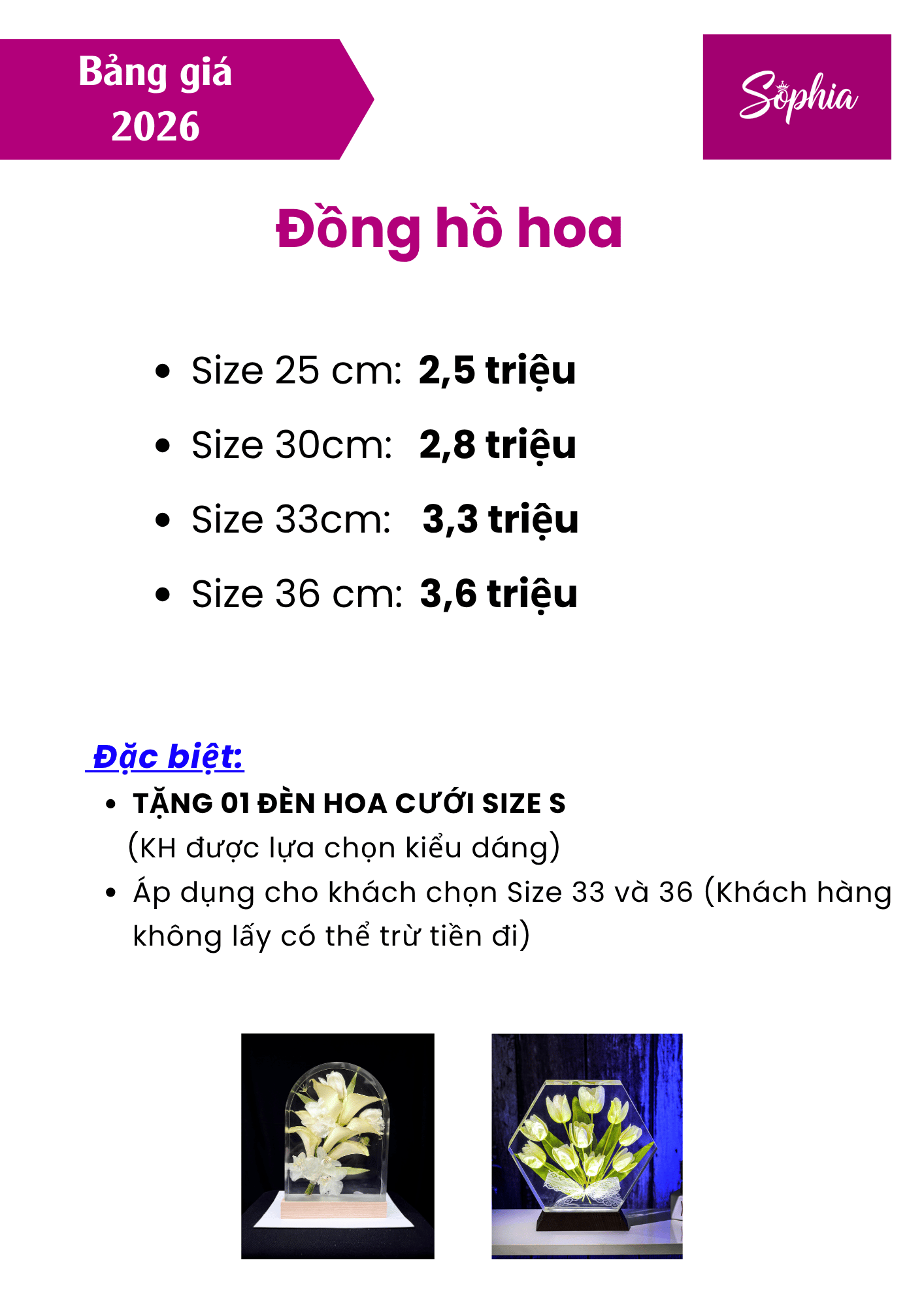 bảng giá đồng hồ hoa cưới