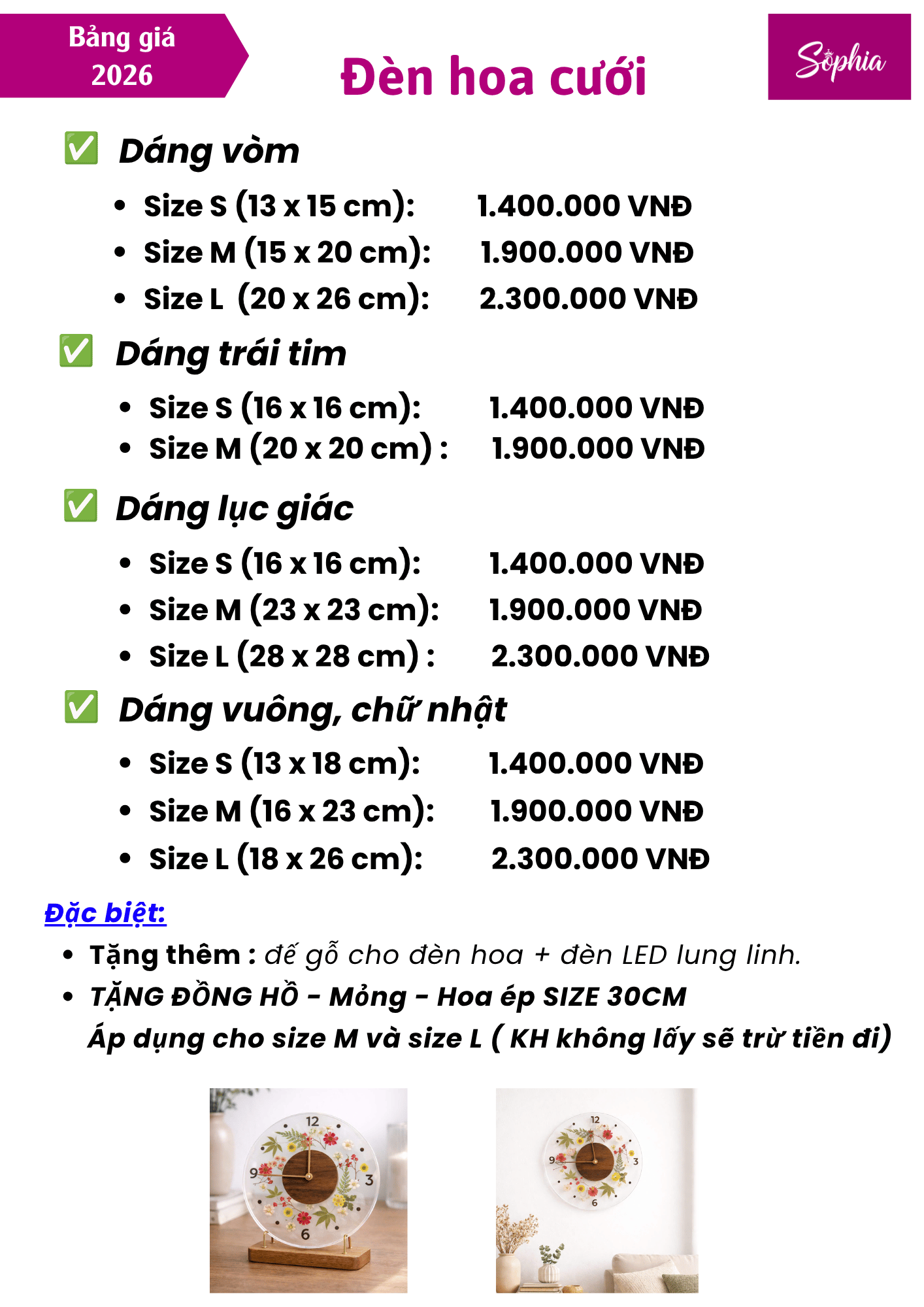 bảng báo giá đèn hoa cưới