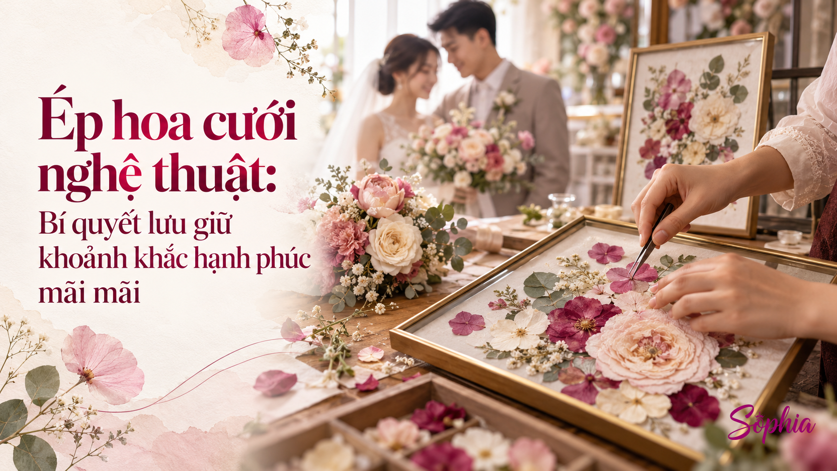 Bó hoa cưới được ép nghệ thuật